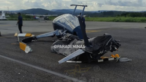 Helicóptero não consegue decolar e fica danificado em Pará de Minas