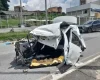Carro fica partido ao meio em acidente fatal na MG-010, em Vespasiano; veja fotos