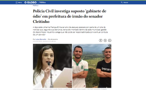 ‘O Globo’ repercute denúncia de Lohanna e fala em suposto gabinete do ódio em Divinópolis