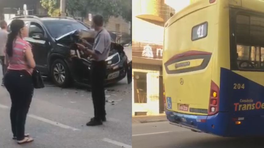Carro bate em ônibus do transporte coletivo no Centro de Divinópolis