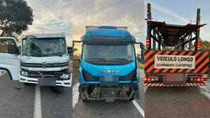 Acidente entre 3 caminh&otilde;es deixa dois feridos na BR-494