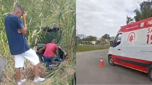 Carro sai da pista na Trincheira da MG-050, em Divin&oacute;polis