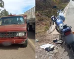 Colisão na BR-494: Caminhonete cruzou a pista e motociclista inabilitado foi hospitalizado