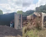 Divinópolis: Carreta tomba na BR-494 e deixa condutor ferido