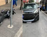 Motocicleta é arremessada para o passeio após colisão com carro no Centro de Divinópolis