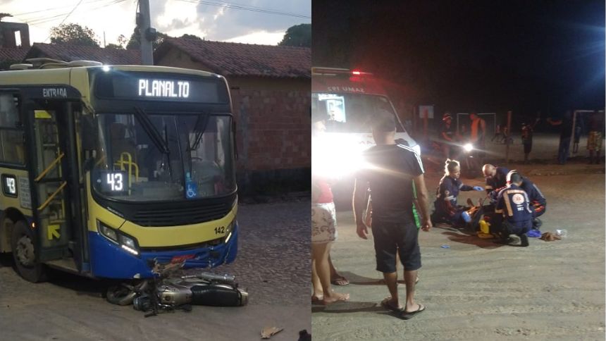 Motociclista fica ferido ap&oacute;s acidente com &ocirc;nibus em Divin&oacute;polis