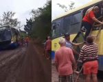 Ônibus bate em barranco e ocupantes são socorridos por moradores em Divinópolis