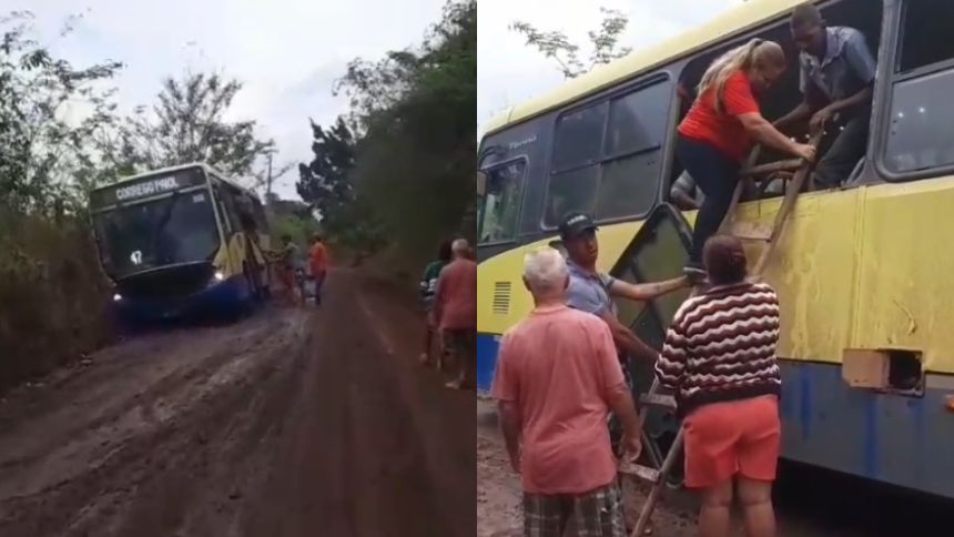 Ônibus bate em barranco e ocupantes são socorridos por moradores em Divinópolis