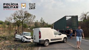 Acidente com um caminh&atilde;o e dois carros deixa ferido na MG-164 em Samonte