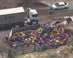 Vídeo: Caminhão com bebidas tomba na Grande BH e carga é saqueada