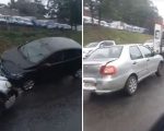 Vídeo: Carro ‘sobe’ em mureta após engavetamento no Anel Rodoviário de BH