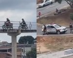 Vídeo: Motociclistas sobem passarela e são cercados por policiais na Grande BH