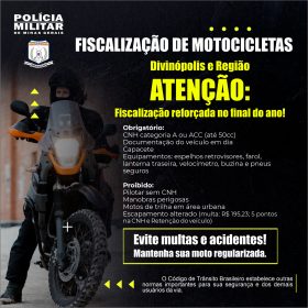 Polícia Militar alerta para aumento na fiscalização de motos no fim do ano em Divinópolis e região