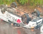 Viatura da Polícia Penal capota na BR-381, na Grande BH