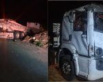 Caminhão sai da pista e motorista fica ferido na BR-494, em Divinópolis