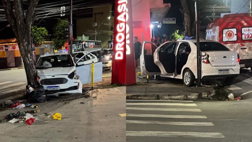 Carro bate em árvore e deixa dois feridos na avenida Paraná, em Divinópolis