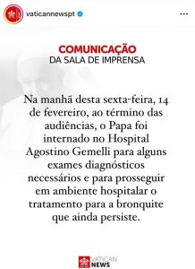 Papa Francisco internado: o que se sabe sobre o estado de saúde?
