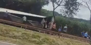 V&iacute;deo: motorista morre ap&oacute;s carreta tombar na rodovia Fern&atilde;o Dias, na Grande BH