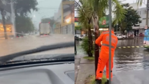 Pancada de chuva deixa regi&otilde;es alagadas em Divin&oacute;polis nesta segunda (17)