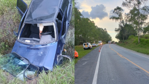 Motorista tenta desviar de carro que invadiu contram&atilde;o e cai em canaleta, na MG-050