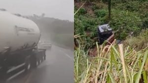 Carreta bate em outra e cai em ribanceira de 200 metros na BR-262; v&iacute;deo mostra momento exato do acidente