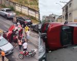 Carro capota após acidente no Sidil, em Divinópolis