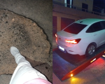 Vídeo: carro fura dois pneus ao passar em buraco no bairro Dona Rosa, em Divinópolis