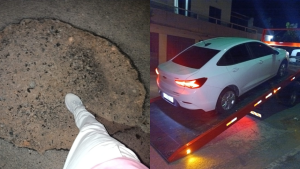 Vídeo: carro fura dois pneus ao passar em buraco no bairro Dona Rosa, em Divinópolis