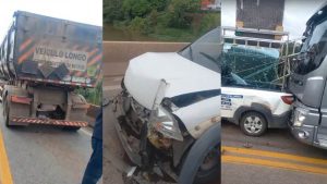 V&iacute;deo: Engavetamento com tr&ecirc;s ve&iacute;culos interdita a MG-050, em Ita&uacute;na