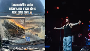 Cantor Ferrugem e equipe sofrem acidente de &ocirc;nibus ap&oacute;s show no RS