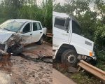 Vídeo: Idoso fica ferido após batida entre caminhonete e caminhão na MG-424