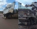 Vídeo: Acidente entre duas carretas e uma moto fecha BR-040, na Grande BH