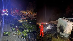 Motorista morre ap&oacute;s caminh&atilde;o com frutas tombar na MG-050, em C&oacute;rrego Fundo