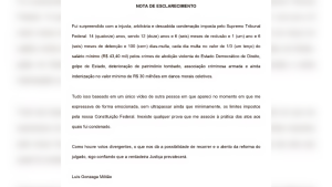 Militão se pronuncia sobre decisão do STF: ‘injusta, arbitrária e descabida’