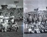 Times femininos do Araguari A.C. com os uniformes de Atl&eacute;tico e Am&eacute;rica, no antigo Est&aacute;dio Independ&ecirc;ncia, em Belo Horizonte, na tarde de 10 de maio de 1959. Foto: Superesportes/EM &mdash; Di&aacute;rios Associados.