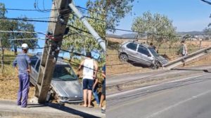 V&iacute;deo: Motorista perde o controle e carro bate em poste em Formiga
