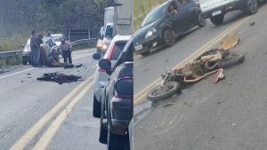 Homem fica gravemente ferido em acidente entre moto e caminh&atilde;o na BR-494, em Divin&oacute;polis