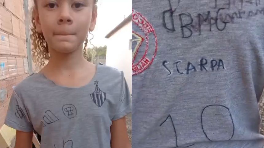 Criança de Divinópolis faz camisa improvisada do Atlético e viraliza nas redes sociais