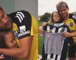 Criança de Divinópolis que desenhou camisa do Atlético se encontra com Scarpa na Cidade do Galo