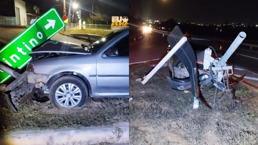 Motorista bate carro em placas e quebra radar na MG-050, em Divinópolis