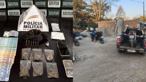 PM apreende drogas, arma e prende dois homens por tr&aacute;fico em s&iacute;tio de Par&aacute; de Minas