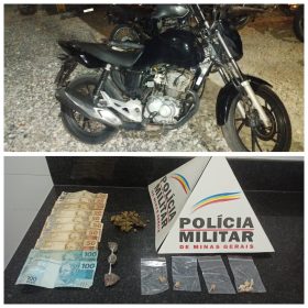 PM apreende drogas e recupera moto que havia sido furtada em Divinópolis