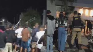 Ara&uacute;jos: Briga generalizada tem empurr&otilde;es e 'muletadas'; veja v&iacute;deo