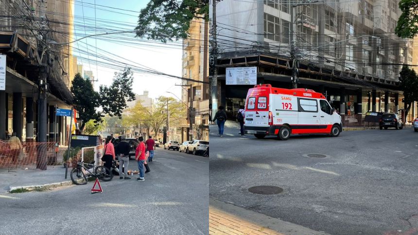 Ciclista fica ferido após ser atingido por carro no Centro de Divinópolis