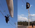 Homem cai de parapente em rede elétrica e quase provoca tragédia em Divinópolis