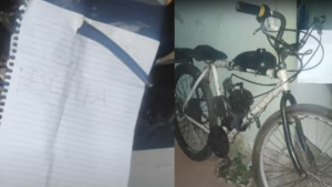 Ladr&atilde;o furta bicicleta em Ita&uacute;na, se arrepende e deixa bilhete de desculpas