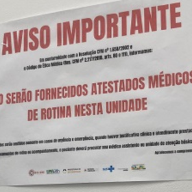 UPA Divinópolis informa que não serão fornecidos mais atestados médicos de rotina