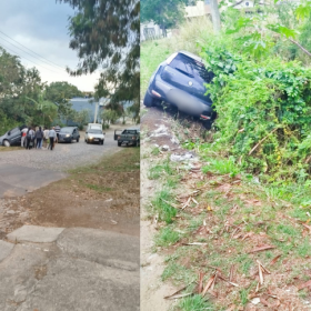 Carro cai em córrego no São Roque e moradores cobram obra de contenção