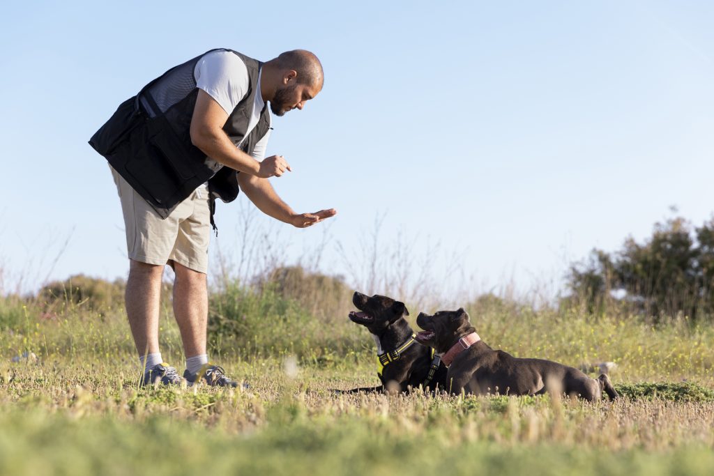 Homem treinando seu cachorro