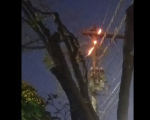 Galho provoca fogo em rede elétrica no bairro Interlagos, em Divinópolis